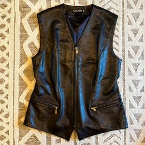 Escada black leather zip-up vest